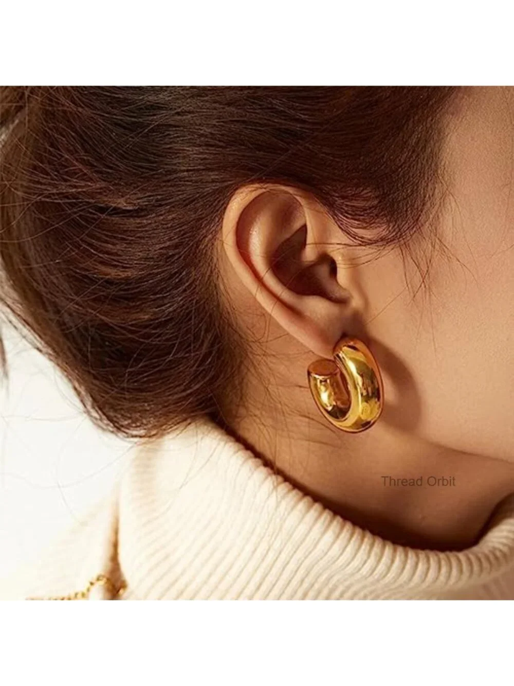 Chunky 14K Gold Plated Hoop Earrings for Women Lightweight Hypoallergenic